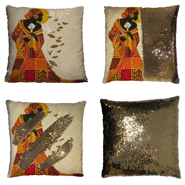 ABPHQTO Funda de almohada de lentejuelas de sirena reversible para mujer africana, funda de cojín para decoración del hogar, 45x45 cm ABPHQTO FishPillow-ZK-21-18x18