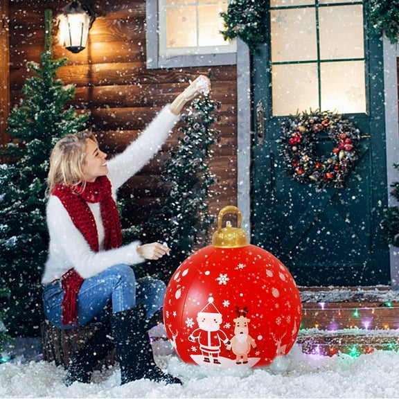 Outdoor Decorations 24 In Giant Inflatable Christmas Balls,Large Pvc Inflatable Christmas Balls Ornaments,Christmas Inflatable Decorated Ball,Tree Yards Lawns Porch Garden Front Doors Holiday Decor