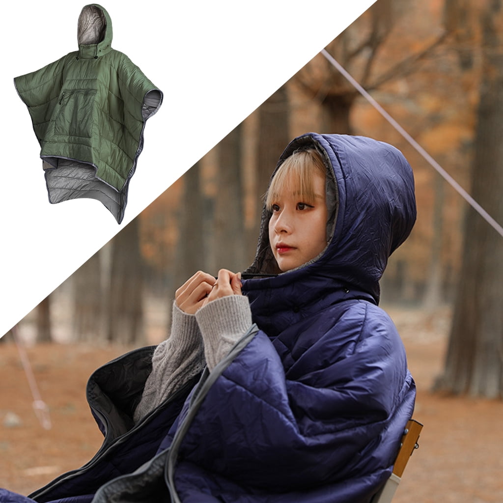 Lipstore Thermal Poncho Wearable Hooded Blanket Lightweight Camping Sleeping Bag Cloak Green Green 200x140cm 78.74x55.12inch