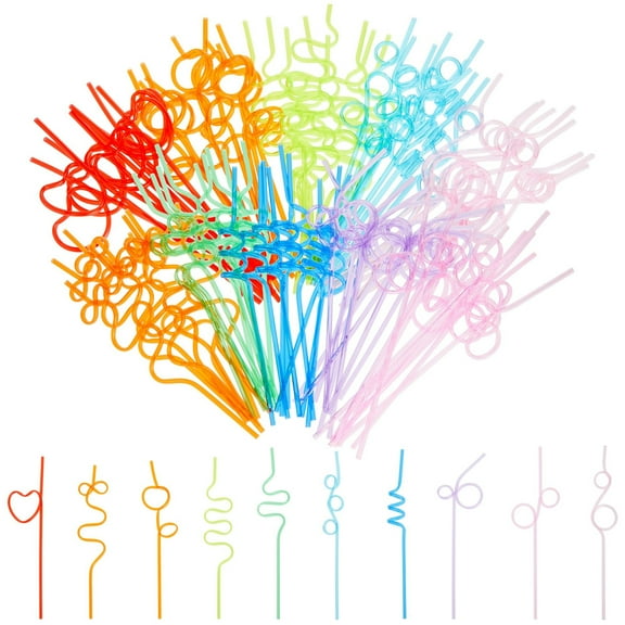 BLUE PANDA Silly Straws - 100 Count, 9.2-10.5 In Multicolor - Reusable Curly Straws Bulk for Kids Parties & Classroom Celebration