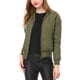 thumbnail image 3 of Chaqueta bomber acolchada con cremallera y mangas largas raglán para mujer con bolsillos Verde XS, 3 of 6