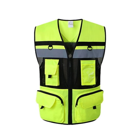 

Dcenta High Visibility Reflective Safety Vest Zip Pocket Waistcoats Mesh Lining Breathable skin-friendly and wear-resistant L Size Fluorescent Yellow