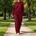thumbnail image 3 of SYwaren 2 Piece Set for Women Sweatsuit Long Sleeve Crewneck Wide Leg Pants Loose Casual Outdoor with Pockets, 3 of 7