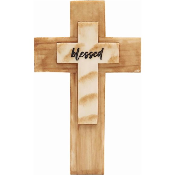 Oooct Wall Cross Decor, Resin Christians Wall Art Cross with Blessed Words, Religious Wall Decor, Hanging Wall Cross Sign for Church Home Room Easter Party Decoration 8.66 × 5.31 Inch