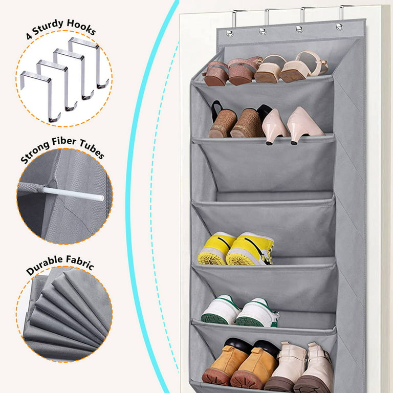 KEETDY Hanging Shoe Organizer to Store 10 Pairs Shoes 5- Shelf Shoe Rack  for Closet for Small Space Storage Bedroom, Dorm, Grey