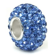 Tanzanite Blue Crystal Ball Bead Sterling Silver Charm Fits Pandora Chamilia Biagi Trollbeads European Bracelet