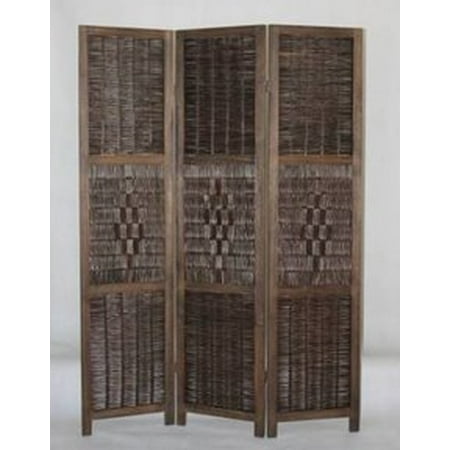 Bamboo Room Screen Legacy Decor 3 Panel Bamboo and Wood Screen Room Divider, Weave Design with a Diamond Shaped Accent, Espresso Color ()