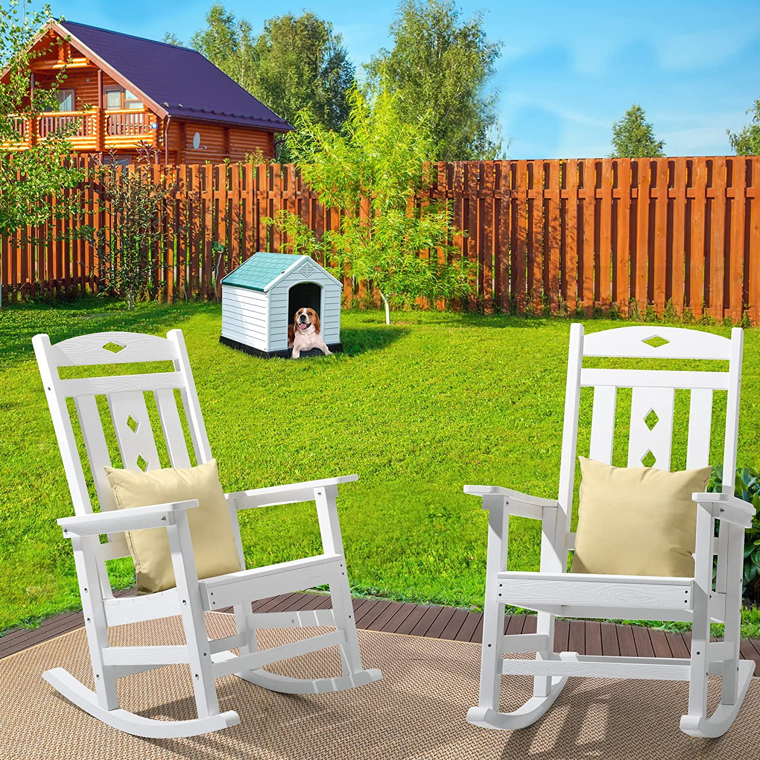 Dextrus Weather Resistant Plastic Rocker Chairs with Oversized High Back for Garden Lawn Yard