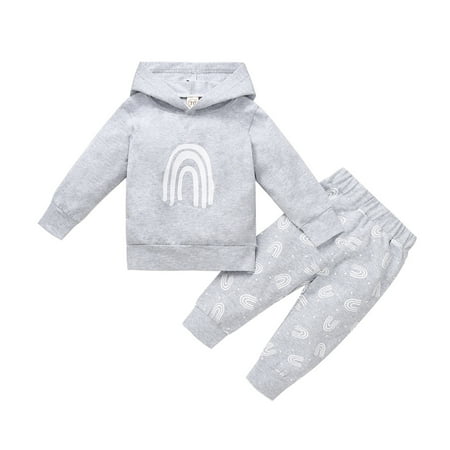 

Odeerbi Reduced Baby Boys Girls Coats Sweatshirt Newborn Infant Rainbow Printed Hoodie Pullover Tops + Rainbow Pants Sets
