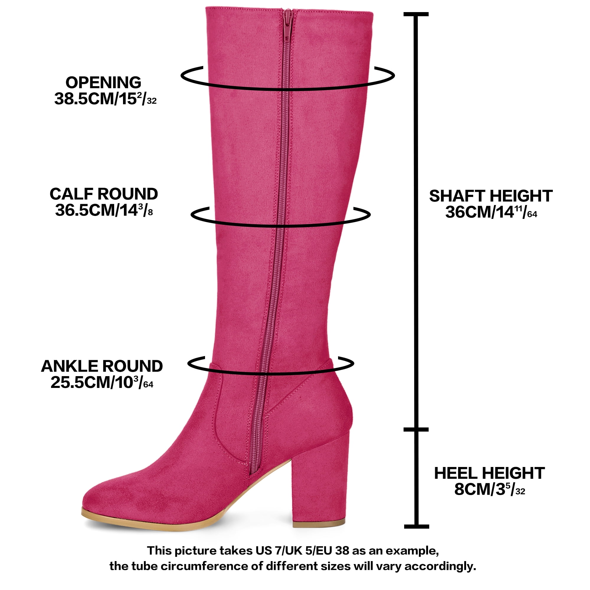 DARING DIVA Women's Stylish Side Zipper Chunky Heel Knee High Boots Hot Pink 10
