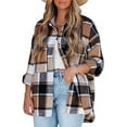 thumbnail image 2 of JGGSPWM Plaid Flannel Shirt for Women Oversized Long Sleeve Button Down Shirts Casual Loose Blouse Tops Fall Outwear Spring Clothing Khaki M, 2 of 9