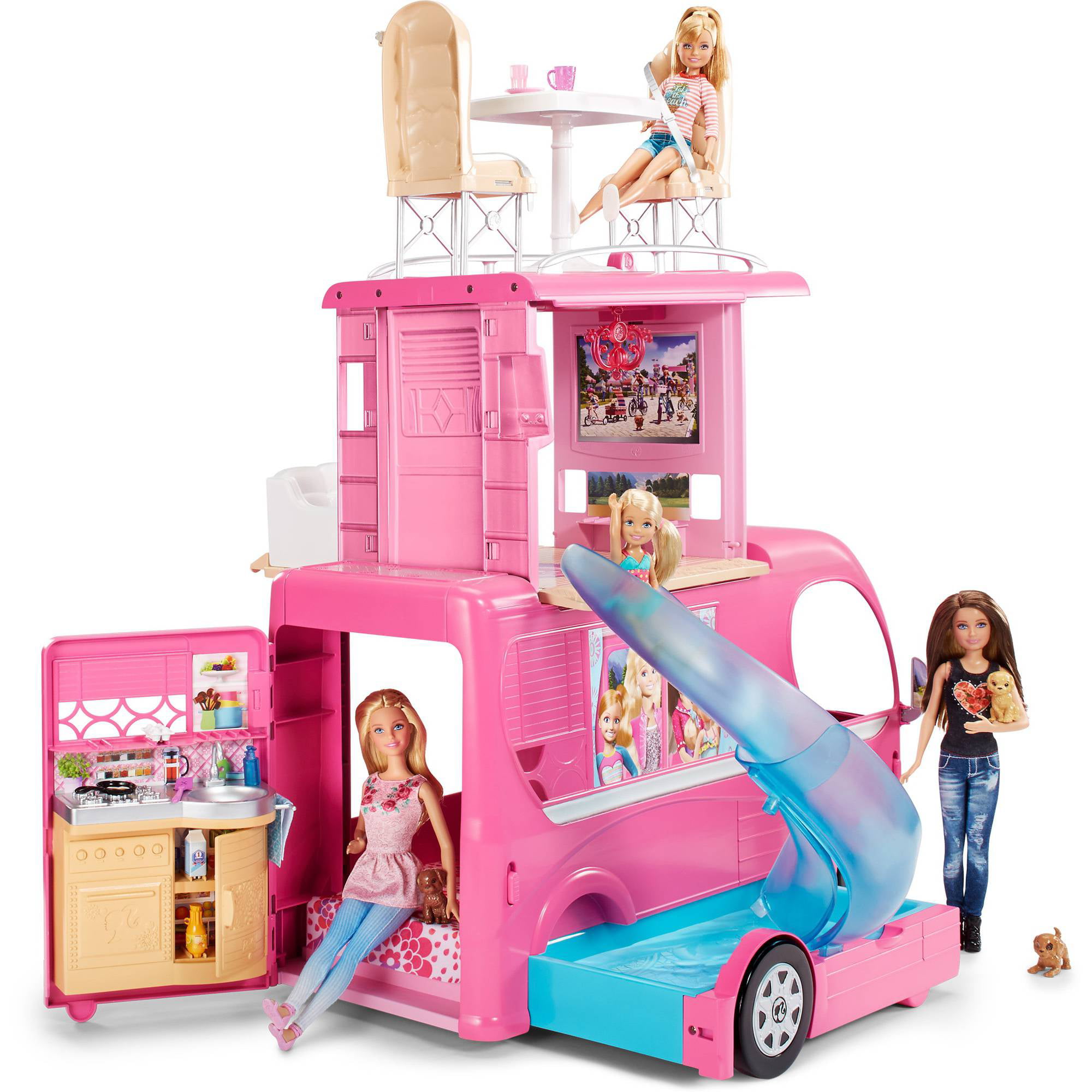 New Mattel Barbie Pop Up Camper Vehicle Plus 2 Dolls Raquel & Ken Dolls 