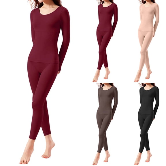 Miqool Long Johns Sets for Women Thermal Underwear Crew Neck Shirts and Leggings Base Layer Lounge Set