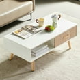 thumbnail image 3 of Rectangle Coffee Table with Solid Wood Legs Sliding Drawer for Storage Modern Table for Living Room White, 3 of 24