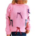 thumbnail image 3 of ClodeEU Womens Cute Bow Sweater ，Crew Neck Long Sleeve Drop Shoulder Loose Pullover Tops Pink,Womens Plus L, 3 of 6