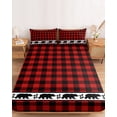 thumbnail image 2 of Twin Sze Fitted Sheet Set - Red Black Plaid 2 Piece Bedding Sets 16" Deep Pocket Fitted Sheet with 1 Pillowcase, Country Vintage Bear Buffalo Gingham Brushed Microfiber Hotel Luxury Bed Sheets, 2 of 9