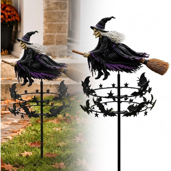 The Enchanted Witch Garden Wind Spinner, Metal Halloween Yard Art Outdoor Outdoor Garden Stake Decoration, Halloween Lawn Ornament, for Garden Patio Pathway Fall Decorations