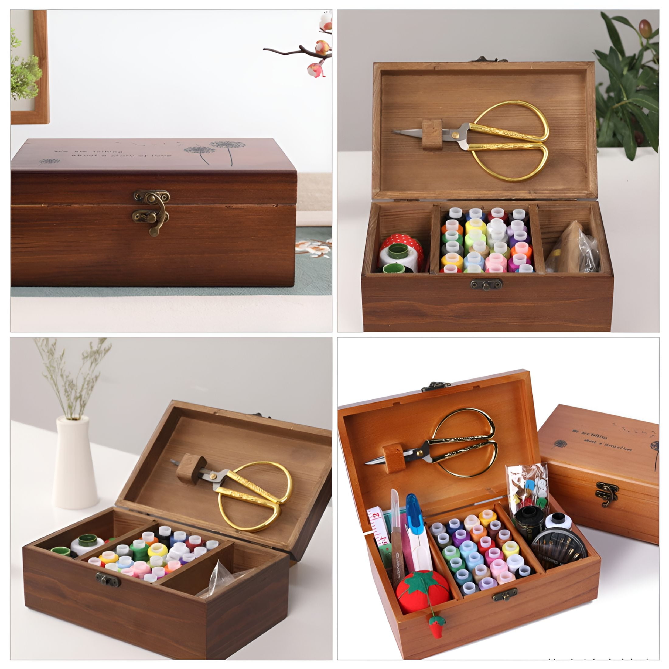 XIBUFE 2026 New Household Storage Container Sundries Storage Box Wooden Needlework Box, for Organizing Home Supplies, Sewing Kits, Craft Materials, Office Stationery, Small Tools.