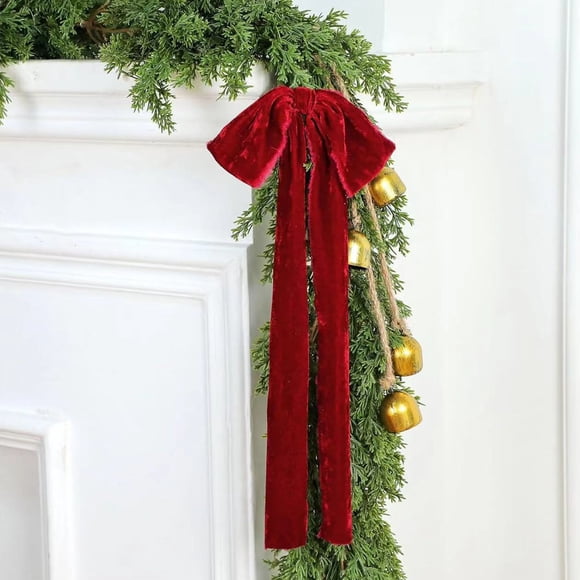 Oioii Large Velvet Bows Ornaments for Christmas Tree,Rustic Velvet Xmas Swag Wreath Bows,Christmas Tree Topper Ribbon Bow for Staircase Garland Home Holiday Party Decor