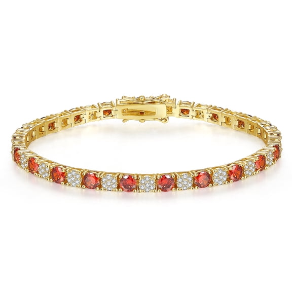 KIJ Round Cut Red and White Cubic Zirconia Tennis Bracelet, 14K Gold Plated Hypoallergenic Gifts for Men Women