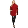 thumbnail image 2 of YELETE Women's Poncho, Turtleneck Chunky Knit, Wine Red, 2 of 4