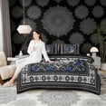 thumbnail image 4 of Erosebridal Chic Butterfly Bedding Comforter Set, Bohemian Aztec Mandala King Bedding Sets, Black Gray Blue, Black Reversible 7pcs, 4 of 6