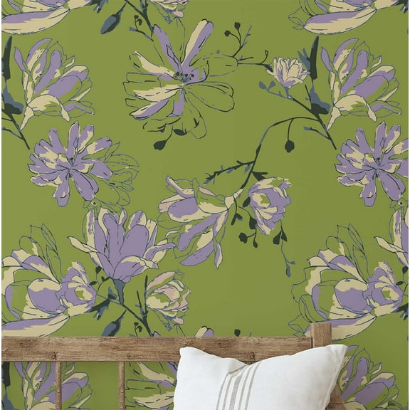 S4sassy Removable Nature-inspired Waterproof Wall Wrap, Wallcover, Magnolia Bloom Print Contact Paper for Walls, Cabinets, Dresser, Self Adhesive Vinyl Wallpaper Roll- Green (25"x120" inch)