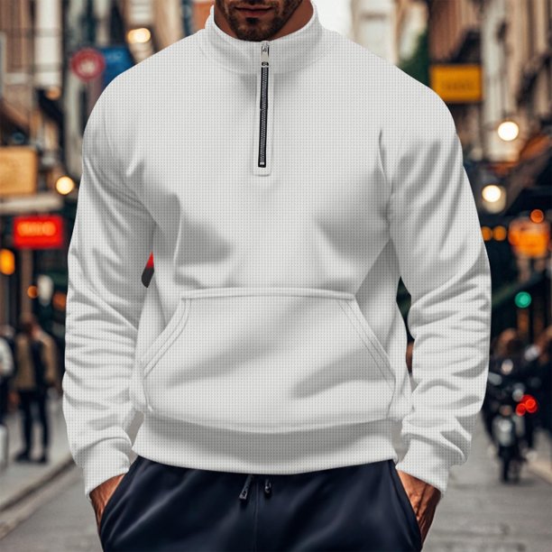 Blusa y camisas de cuello alto de manga larga para hombre, moda informal, cuello alto, color liso, sudaderas de manga larga, blusa, abrigo de poliéster para hombre