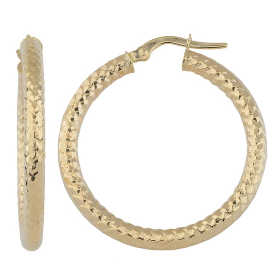 KoolJewelry 10k Yellow Gold 25mm Diamond-cut Round Hoop Earrings