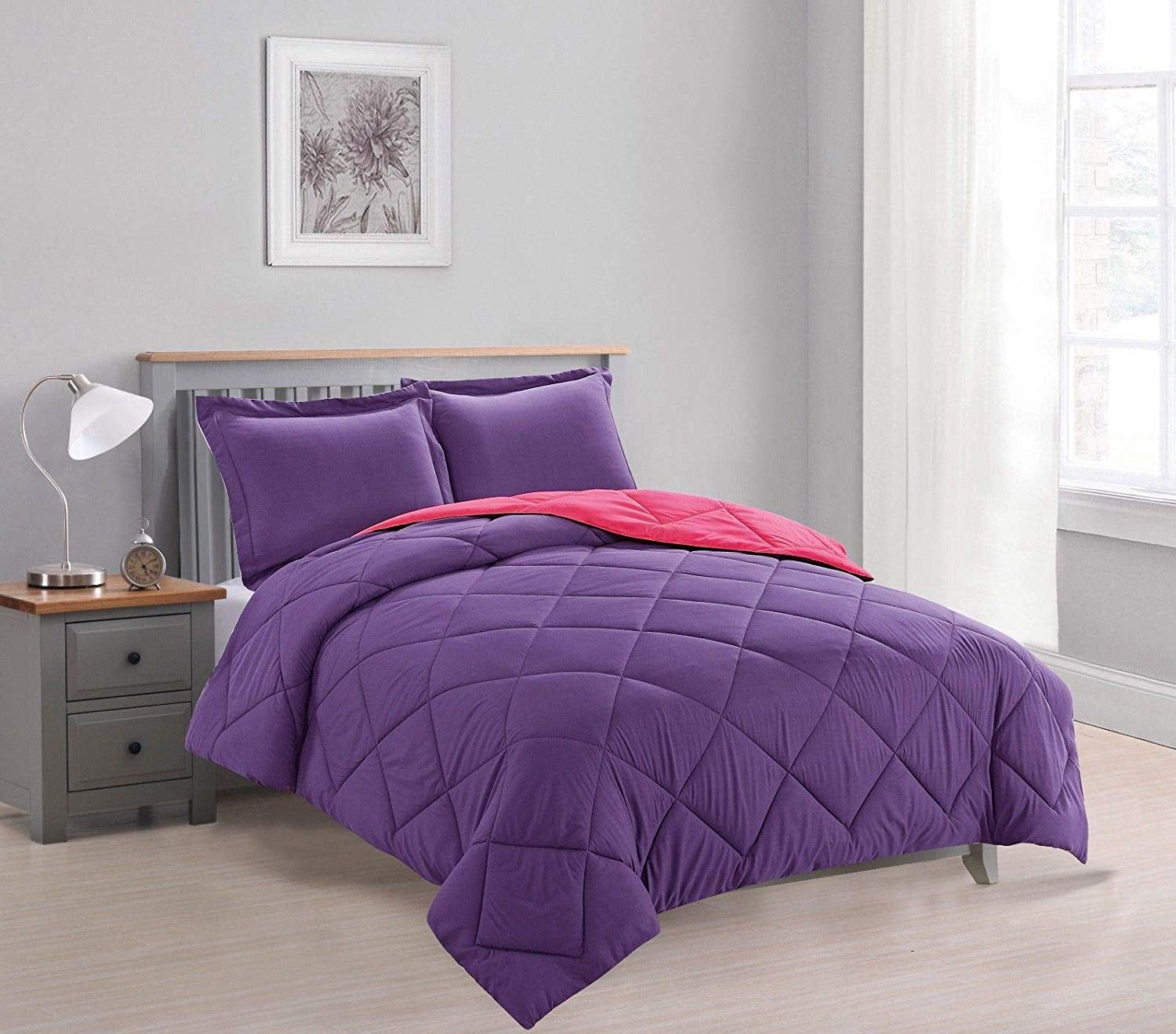 comforter Purple/Hot pink With Sheet Empire Home Essentials Down Reversible 7PC 