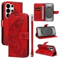 thumbnail image 1 of Wallet Case for Samsung Galaxy S26 Ultra Embossed Butterfly with Strap & Stand Red, 1 of 6