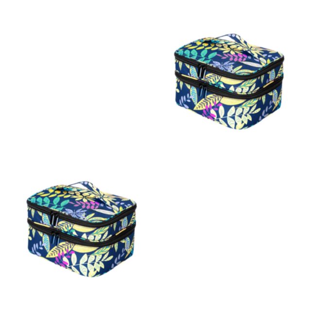 Wweixi Convenient And Practical Nail Polish Organizer Bag Collection Tidy Easy To Carry Dark blue base leave 2Set