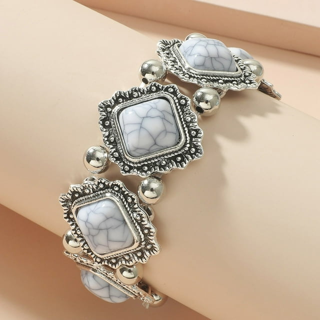 Xihbxyly Pulsera de Turquesa Bohemia con Incrustaciones Geométricas Retro Vintage y Cadena Dorada. Ideal para Uso Diario, Regalo Perfecto para Mujer, Elegante Regalo de Aniversario. Talla Única.