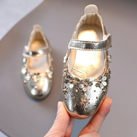 

CAICJ98 Baby Girl Shoes Toddler Kids Girls Soild Colour Bowknot Princress Shoes Soft Sole The Floor Barefoot Non Slip First Walkers Prewalker Shoes Gold