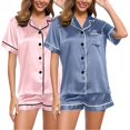 thumbnail image 2 of Women's Pajama Sets Short Sleeve Sleepwear Loungewear Satin Pyjamas 4 Piece Pyjamas And Shorts Set Sets Leisure Suit Plus Size Womens Clothing, 2 of 4