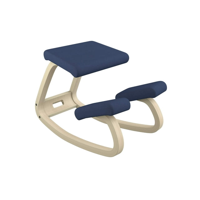 Varier Chaise à Genoux Originale Variable Balans Conçue par Peter Opsvik (Tissu Bleu Foncé Revitalisant avec Base en Frêne Naturel)