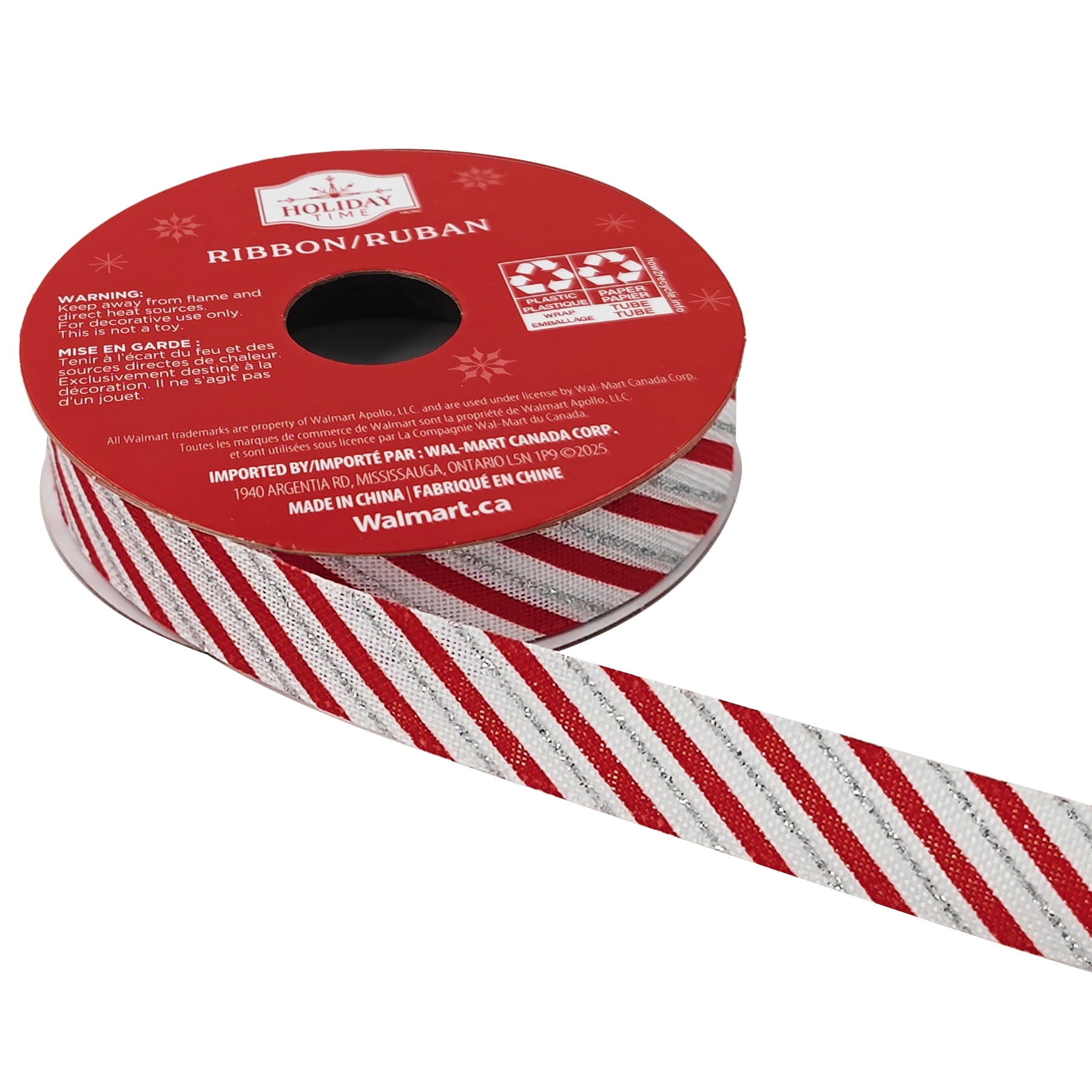 Holiday Time Red/Silver Polyester Christmas Ribbon Assortment, 5 Count, RED SILVER RBN SET