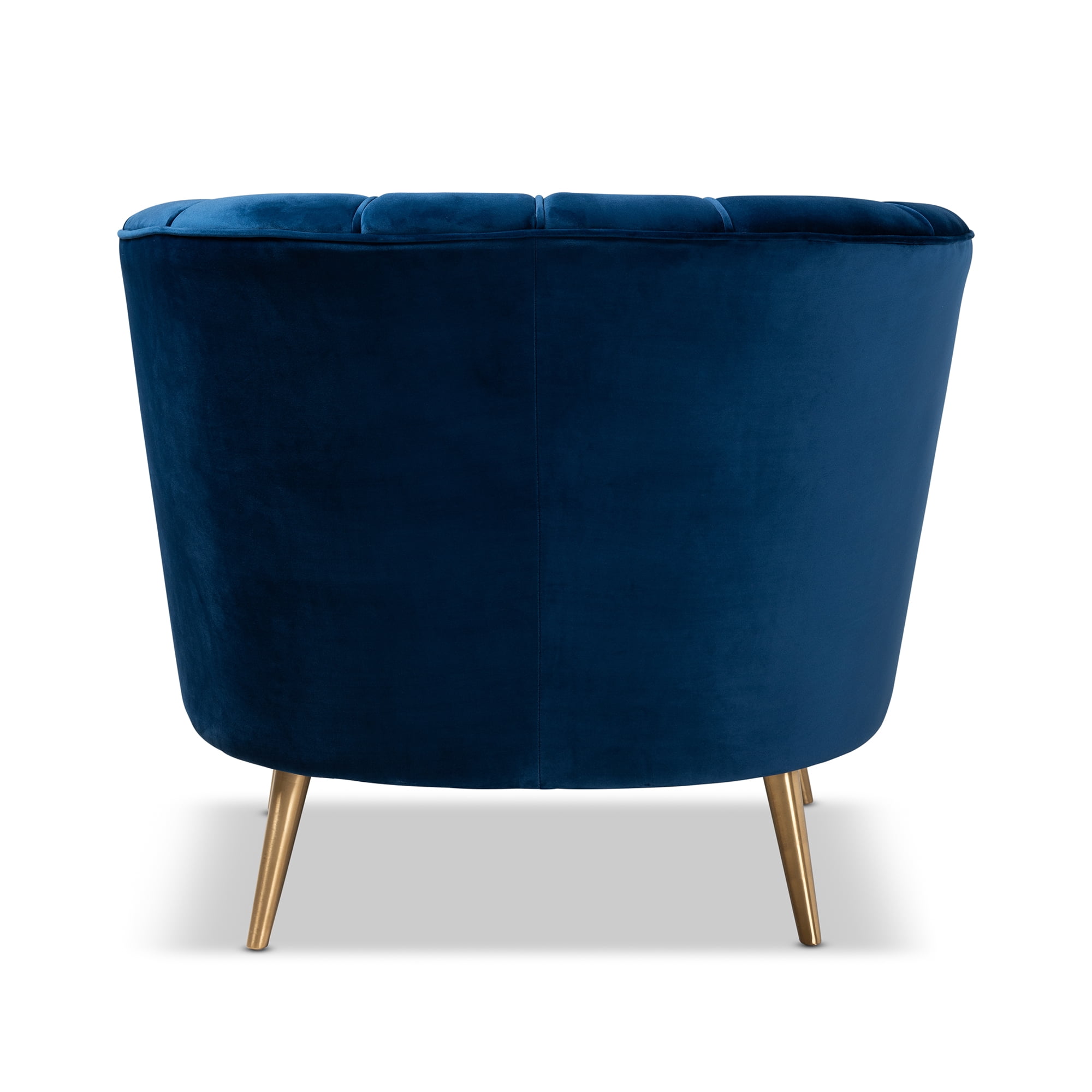 Baxton Studio Emeline Glam and Luxe Navy Blue Velvet Fabric Upholstered Brushed Gold Finished Accent Chair
