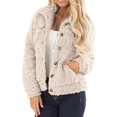 thumbnail image 4 of UJNDER Women's Jacket Lamb Wool Winter Short Cardigan Jacket Lambswool Jackets for Women Khaki M, 4 of 9