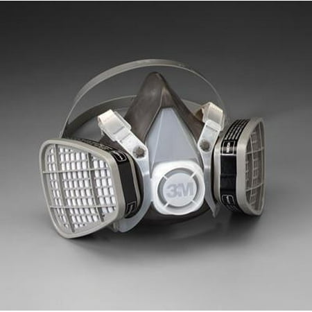 Air Half Mask Respirator - 3M Large Black Thermoplastic Elastomer Half Mask 5000 Series Disposable Air Purifying Respirator With 4 Point Harness