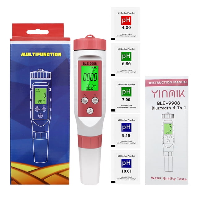 Riwesomey Medidor de temperatura/PH/EC/TDS 4 en 1, medidor de agua compatible con Bluetooth, herramienta de medición de bolsillo, de Analizadores y rastreadores de circuitos