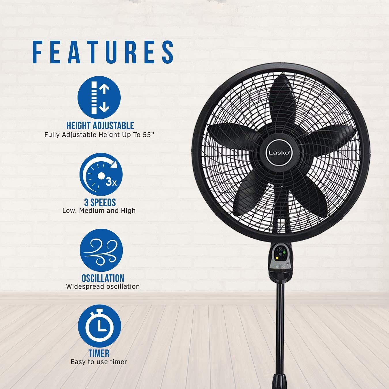 1843 18? Remote Control Cyclone Pedestal Fan with Built-in Timer, Black  Features Oscillating Movement and Adjustable Height - Walmart.com