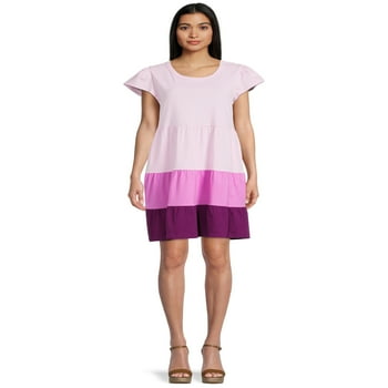 Time and Tru Women's Short Sleeve Tiered Knit Dress