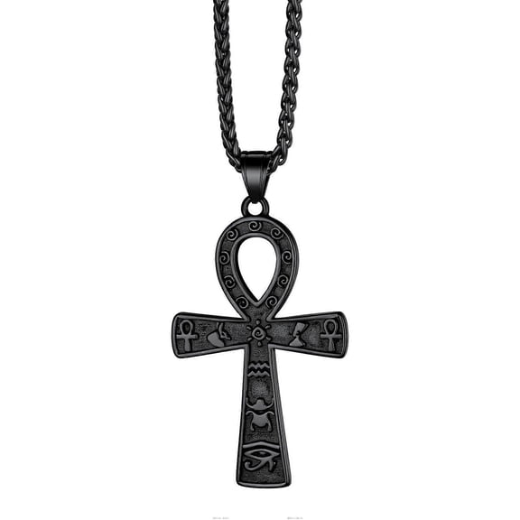 Stainless Steel/Gold/Black Plated Ankh Cross Pendant Necklace for Men Women with Wheat Chain Religious Jewelry(with Gift Box)