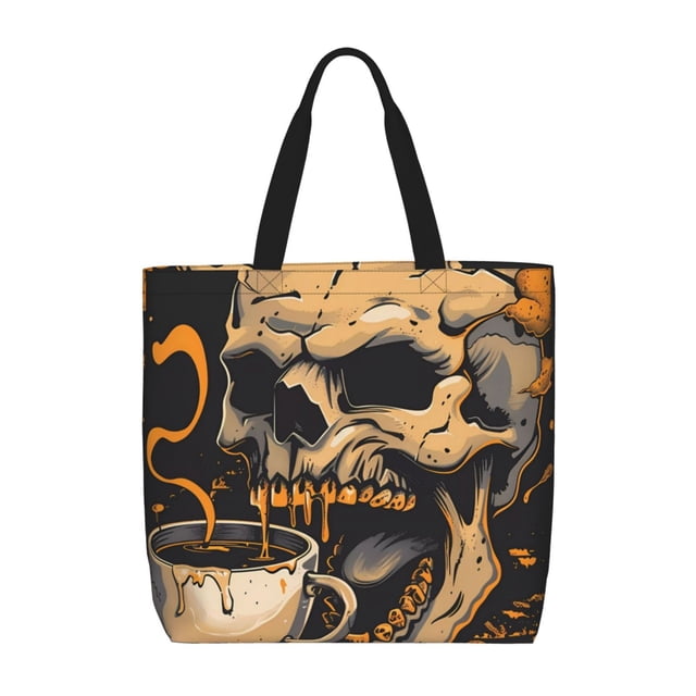 Balery Grim Coffee Skull Bolsa de Mano para Mujeres con Cremallera, Bolsa de Gimnasio con Compartimentos, Bolsa para Laptop, Bolsa para Trabajo