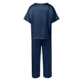 thumbnail image 5 of AOMPMSDX Womens Satin Silky Pajama Set Short Sleeve Shirt With Long Pajama Pant Set Soft PJ Loungewear Navy M, 5 of 7