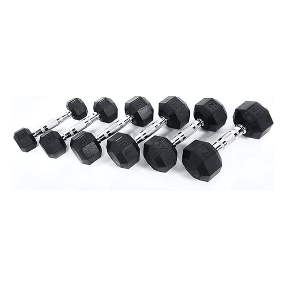 Ader 2lb-120lb Black Octagon Rubber Dumbbells Pair