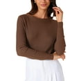 thumbnail image 1 of Suéteres de manga larga con cuello barco para mujer INSPIRE CHIC, tops de punto casuales, color café, 1 of 6