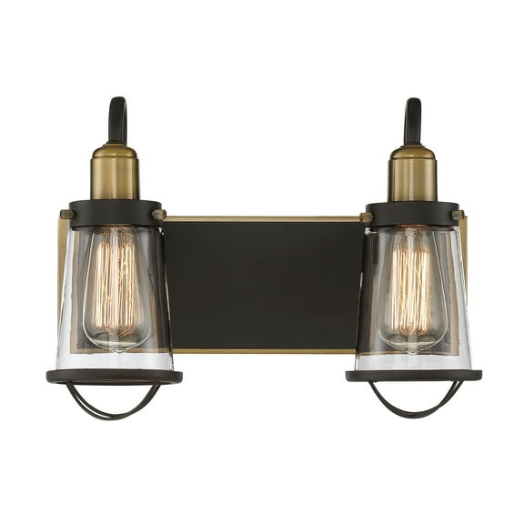 English Bronze and Warm Brass Two Light Bath Bar from the Lansing Collection