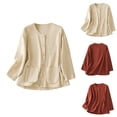 thumbnail image 3 of WREESH Women's Summer Comfort Retro Button Down Shirts Cotton Linen Long Sleeve Dressy Tunic Blouses Vintage Solid Pocket Button Tops Khaki, 3 of 5